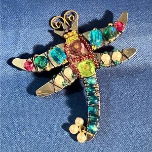 Colorful Beaded Dragon Fly Brooch Pin Purples And Blues Liz Tech Brand Very Nice